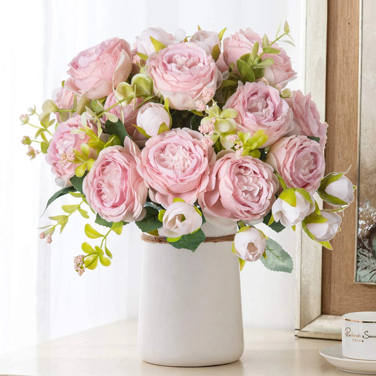 Silk White Peony Flower Bouquet