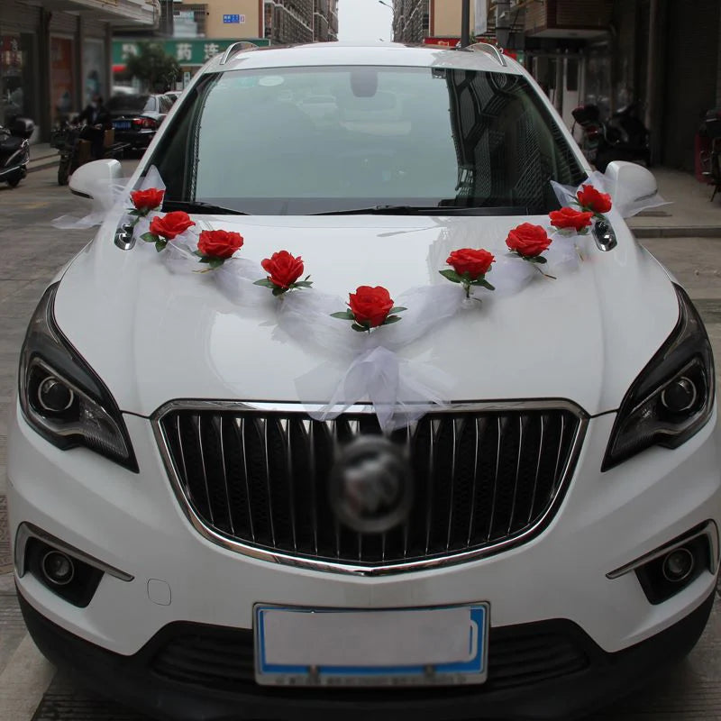 White Rose Wedding Car Decorations