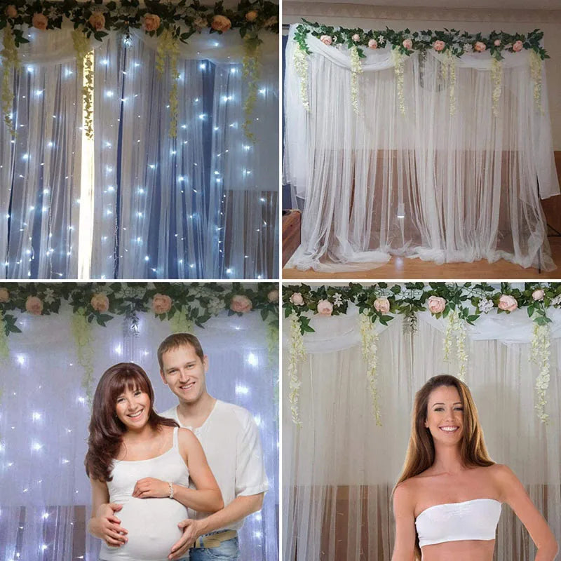 White Backdrop Curtains with Lights