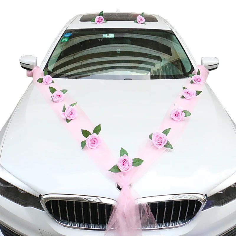 White Rose Wedding Car Decorations