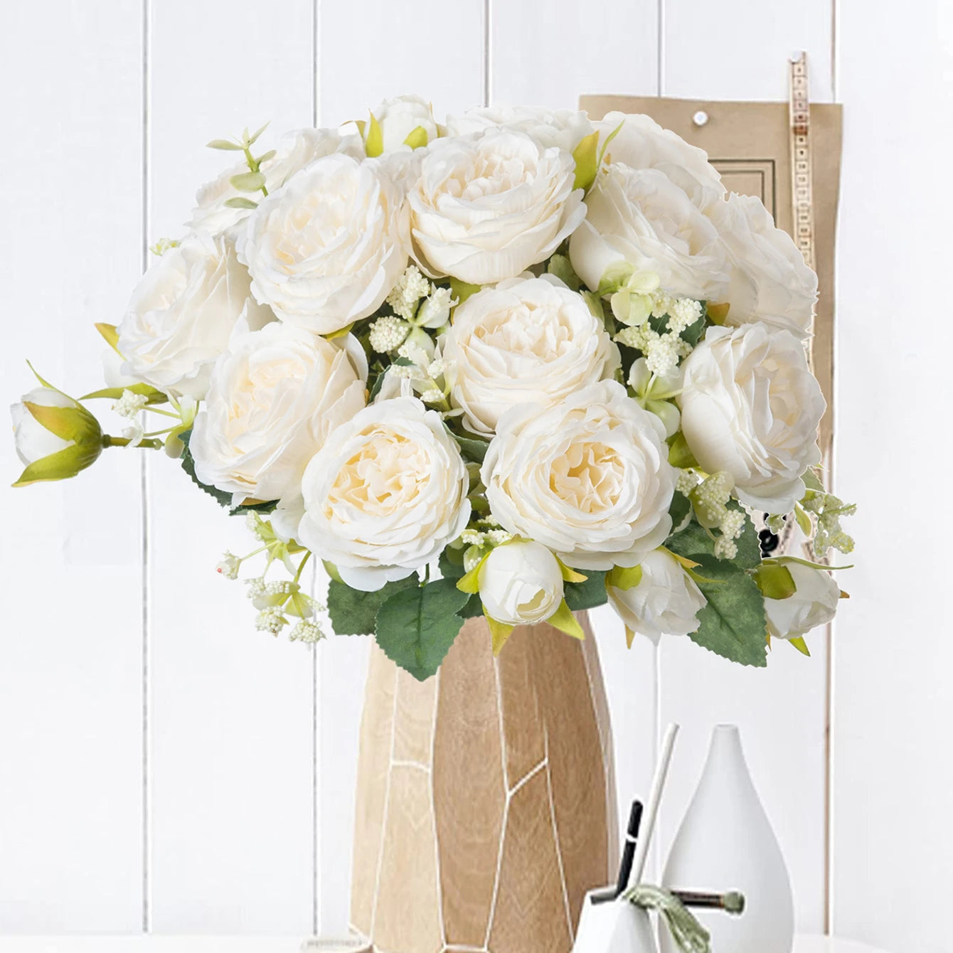 Silk White Peony Flower Bouquet