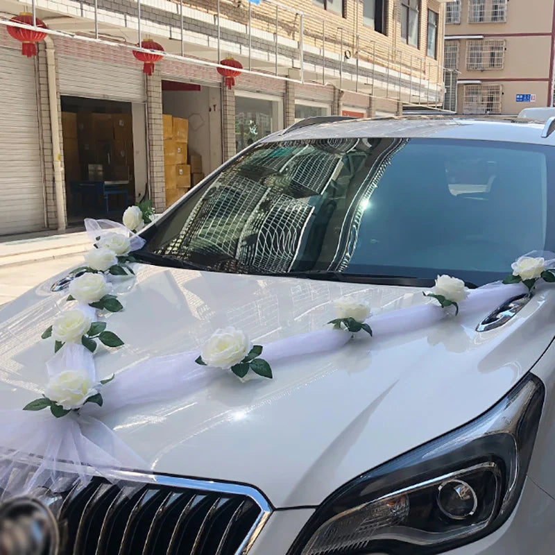 White Rose Wedding Car Decorations