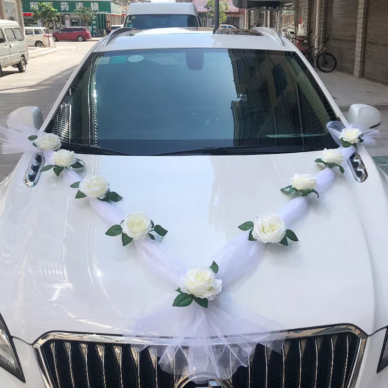 White Rose Wedding Car Decorations